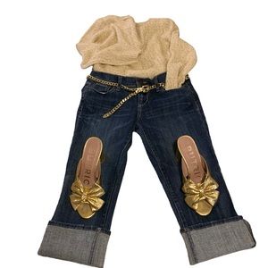 Vtg old navy capri denim jeans dark wash can roll stiff hem some stretch 98/2 2R